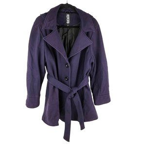 d.e.t.a.i.l.s. Jersey-Knit Belted Jacket Removeable Hood Plum Sz. 1X